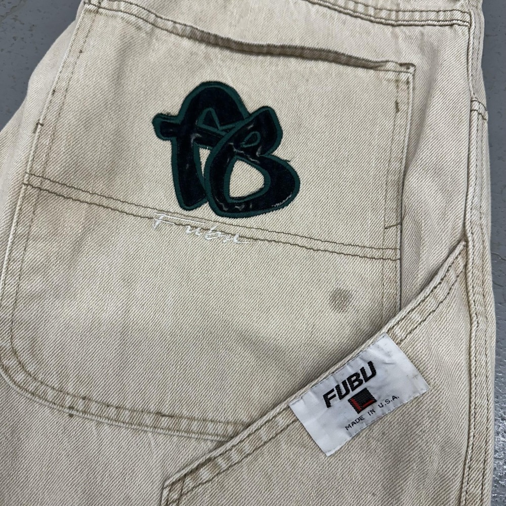 Vintage FUBU Jeans Mens 36x30 Beige Wide Leg Relaxed Fit Carpenter Denim USA 90s - Picture 5 of 14
